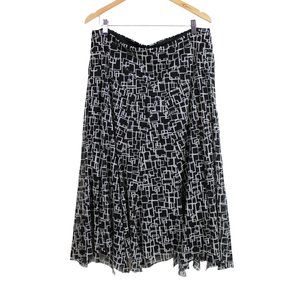 Tribal Black Geo Pattern Handkerchief-trim Midi Skirt